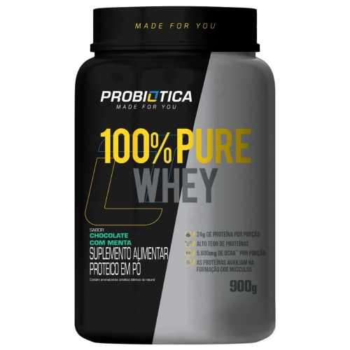 100% Pure Whey Protein Sabor Chocolate com Menta (900g) - Probiótica