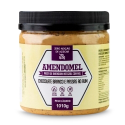Pasta de Amendoim Integral com Mel Sabor Chocolate Branco e Passas ao Rum (1010g) - AmendoMel