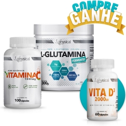 Compre L-Glutamina (300g) + Vitamina C 1000mg (100 Cápsulas) e Ganhe Vitamina D3 (60 Cápsulas) - Physical Pharma