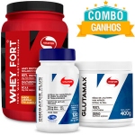 Combo Ganhos Vitafor - Whey Fort 900g + Glutamax 400g + Ômega For 120 Cápsulas Combo Ganhos Vitafor - Whey Fort 900g + Glutamax 400g + Ômega For 120 Cápsulas