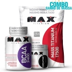 Combo Max Titanium: Mass Titanium 17500 (3kg) + Creatina (150g + BCAA 2400 (100 Cápsulas) Combo Max Titanium: Mass Titanium 17500 (3kg) + Creatina (150g + BCAA 2400 (100 Cápsulas)