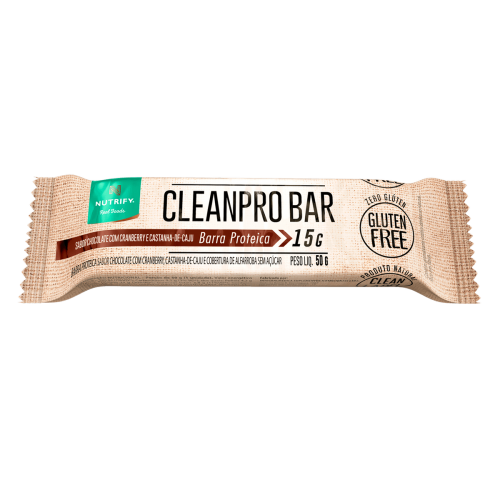 Cleanpro Bar Sabor Chocolate com Cranberry e Castanha de Caju(1 Unidade de 50g) - Nutrify