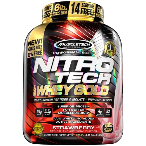Nitro Tech 100% Whey Gold Sabor Morango (2,27kg) - Muscletech