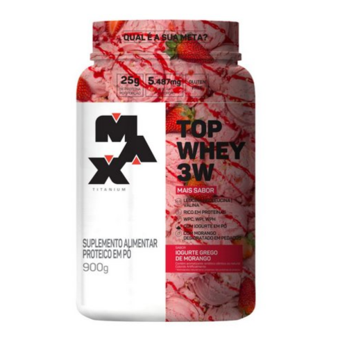 Top Whey 3W Mais Sabor Iogurte Grego de Morango (900g) - Max Titanium
