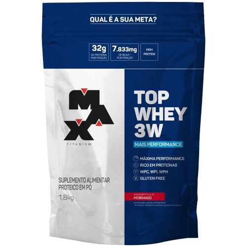 Top Whey 3W Mais Performance Sabor Morango (1,8kg) - Max Titanium