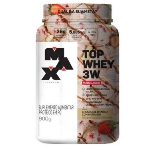 Top Whey 3W Mais Sabor Chocolate Branco e Morango (900g) - Max Titanium