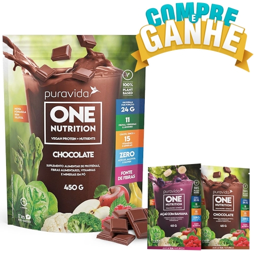 Compre One vegan Nutrition Sabor Chocolate (450g) - Pura Vida e Ganhe 2 Sachês