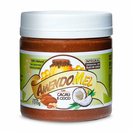 Pasta de Amendoim Integral Sabor Cacau e Coco (1010g) - AmendoMel