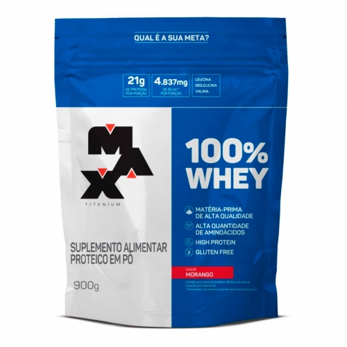 100% Whey Protein Refil Sabor Morango (900g) - Max Titanium
