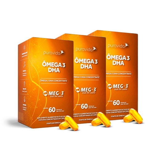 Kit 3 Unidades Ômega 3 DHA (60 Cápsulas) Pura Vida Corpo & Vida