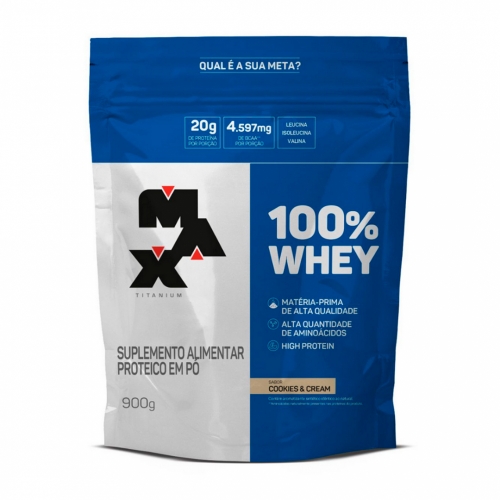100% Whey Protein Refil Sabor Cookies & Cream (900g) - Max Titanium