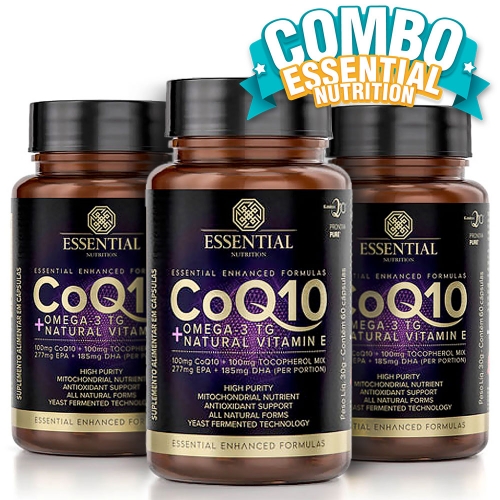 Kit 3unid CoQ10 + Ômega 3 + Vitamina E (60 Cápsulas) Essential