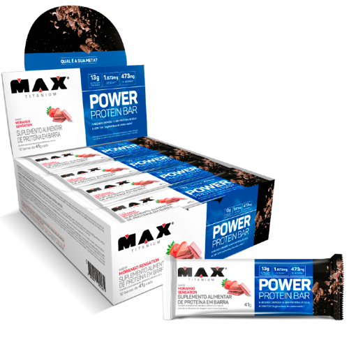 Power Protein Bar Sabor Morango Sensation (Caixa com 12 Unidades de 41g) - Max Titanium
