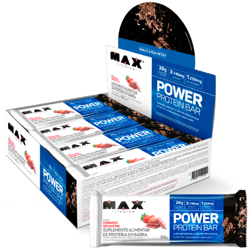 Power Protein Bar Sabor Morango Sensation (Caixa com 8 Unidades de 90g) - Max Titanium