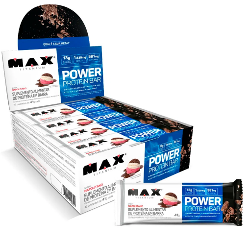 Power Protein Bar Sabor Napolitano (Caixa com 12 Unidades de 41g) - Max Titanium