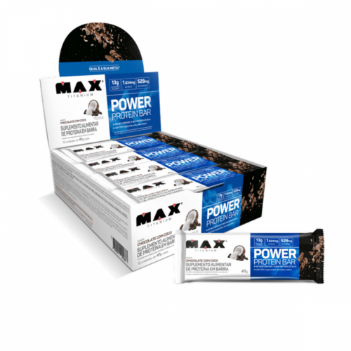 Power Protein Bar Sabor Chocolate com Coco (Caixa com 12 Unidades de 41g) - Max Titanium