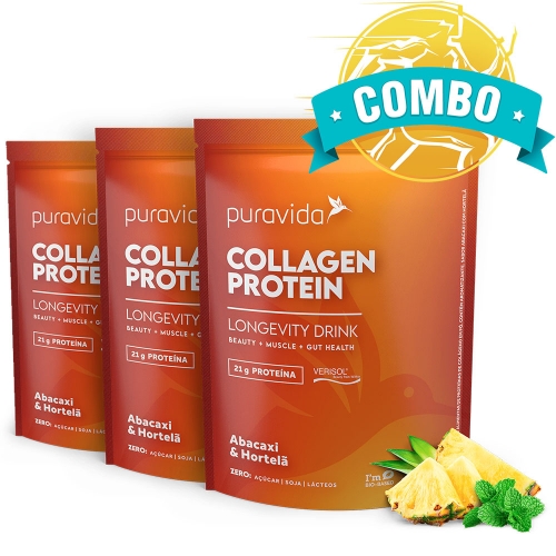 Combo 3 un Collagen Protein Sabor Abacaxi com Hortelã (450g) - Pura Vida