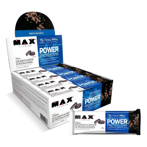 Power Protein Bar Sabor Cookies & Cream (Caixa com 12 Unidades de 41g) - Max Titanium
