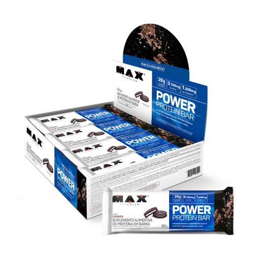 Power Protein Bar Sabor Cookies & Cream (Caixa com 8 Unidades de 90g) - Max Titanium