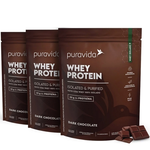 Kit 3 un Whey Protein Sabor Dark Chocolate (450g) - Pura vida