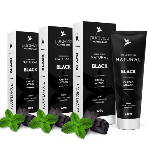 Kit 3 un Creme Dental Carvão Ativado (120g) - Pura vida