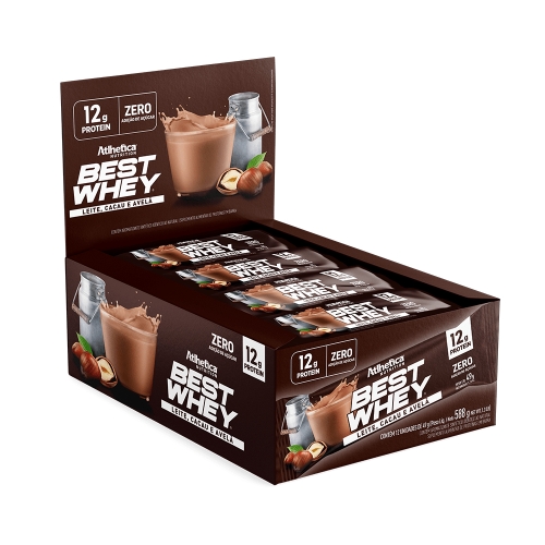 Best Whey Bar Sabor Leite, Cacau e Avelã (Cx c/ 12 unidades de 49g cada) - Atlhetica Nutrition