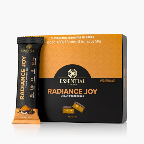 Radiance Joy Vegan Protein Bar Sabor Golden Milk (Cx com 8un de 50g) - Essential Nutrition