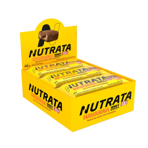 Whey Grego Bar Sabor Havanna Doce de Leite c/ Morango (Cx com 12 unid 