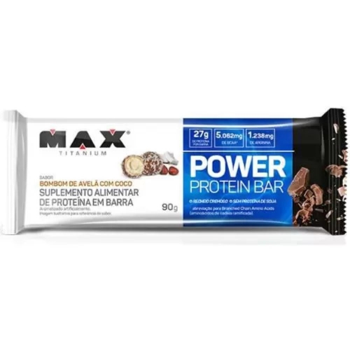 Power Protein Bar Sabor Bombom de Avelã com Coco (1 Unidade de 90g) - Max Titanium