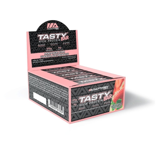 Tasty Bar Sabor Morango com Chocolate Branco (Caixa com 8 Unidades de 90g) - Adaptogen Science