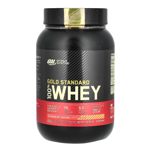 100% Whey Protein Gold Standard - Morango com Banana - 909g - Optimum Nutrition