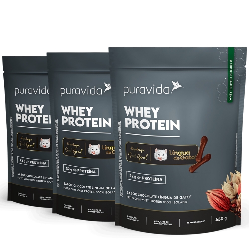 Kit 3un Whey Protein Isolado Sabor L�ngua de Gato� (450g) - Pura vida
