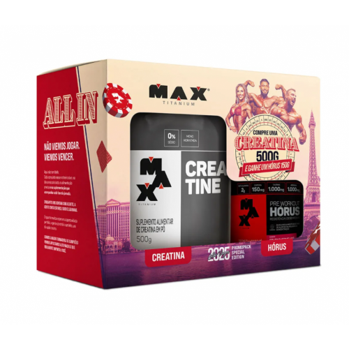 Promopack Las Vegas Creatina (500g) + Pré-treino Hórus (150g) Sabor Frutas Vermelhas - Max Titanium