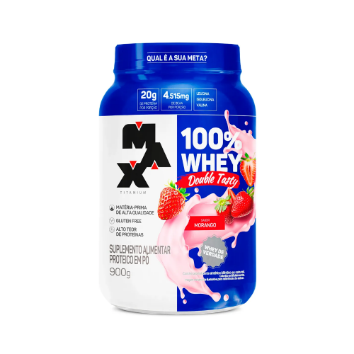 100% Whey Double Tasty Sabor Morango (900g) - Max Titanium