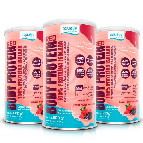 Kit 3uni Body Protein Red Sabor Frutas Vermelhas (600g) - Equaliv