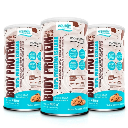 Kit 3uni Body Protein Sabor Cookies & Cream (450g) - Equaliv