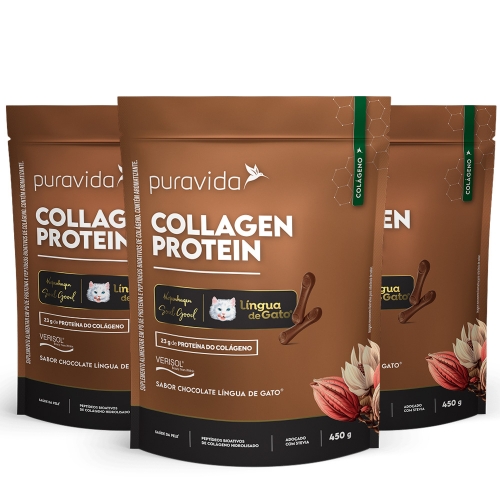 Kit 3un Collagen Protein Sabor L�ngua de Gato (450g) - Pura Vida