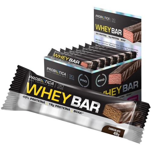 Whey Bar Sabor Chocolate (Caixa  c/ 24 unidades de 40g cada) - Probiótica