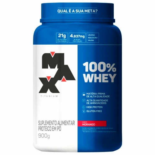 100% Whey Sabor Morango (900g) - Max Titanium