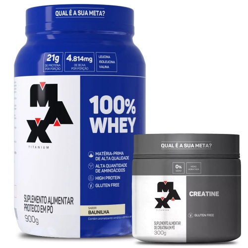 Combo 100% Whey Pote (900g) + Creatina (300g) - Max Titanium